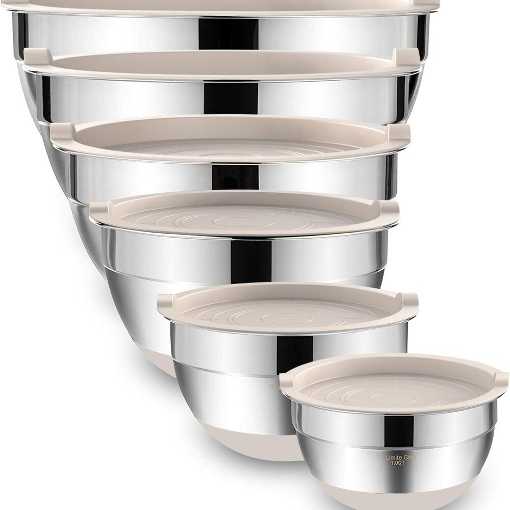 Mixing Bowls with Airtight Lids, 6 piece Stainless Steel Metal Nesting Storage B